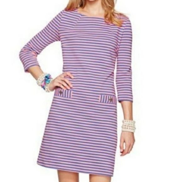 LILLY PULITZER Women's Charlene Striped Dress Faux Pockets 3/4th Sleeve XS - Picture 12 of 12